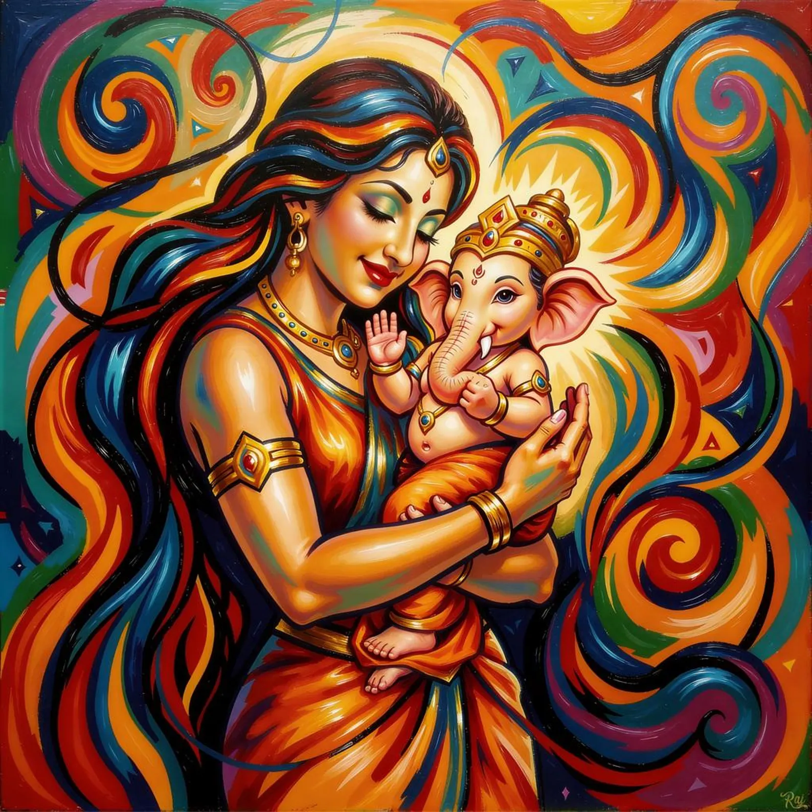 Parvatiji Holding Baby Ganesh