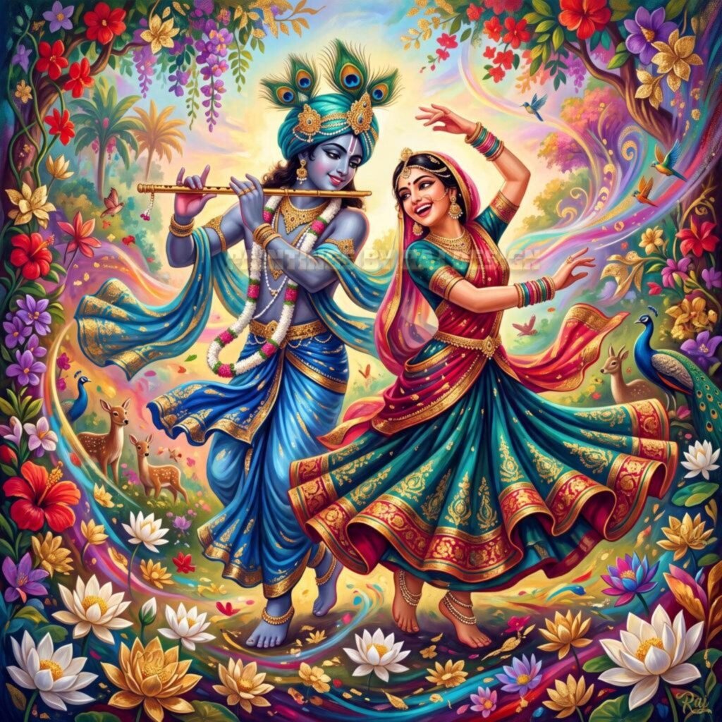 Lord Krishna and Radha Storm of Divine Love